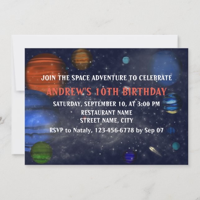 Outer Space with planets and galaxies Invitation (Front)