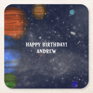Outer Space with planets and galaxies Square Paper Coaster