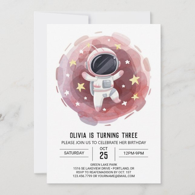 Outerspace Boho Explorer Astronaut Birthday Invitation (Front)