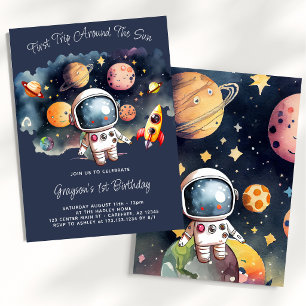 Outerspace Planets Blue 1st Birthday Invitation
