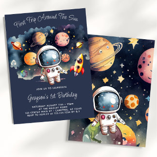 Outerspace Planets Blue 1st Birthday Invitation