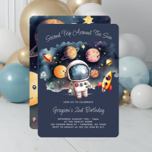 Outerspace Planets Blue 2nd Birthday Invitation