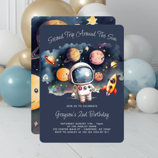 Outerspace Planets Blue 2nd Birthday Invitation