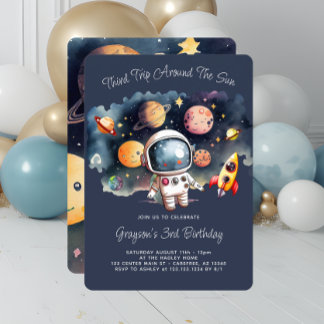Outerspace Planets Blue 3rd Birthday Invitation