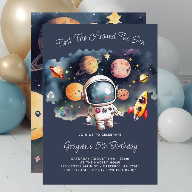 Outerspace Planets Blue 5th Birthday Invitation (Creator Uploaded)