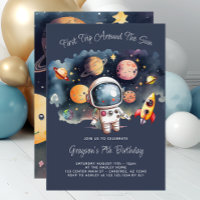 Outerspace Planets Blue 7th Birthday Invitation