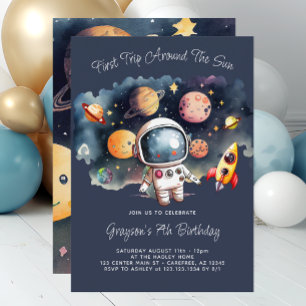 Outerspace Planets Blue 7th Birthday Invitation