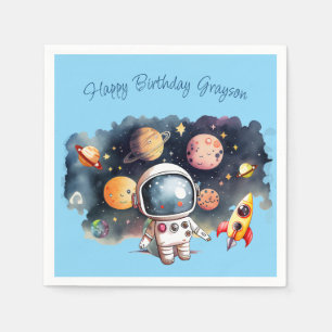 Outerspace Planets Blue Birthday Napkin