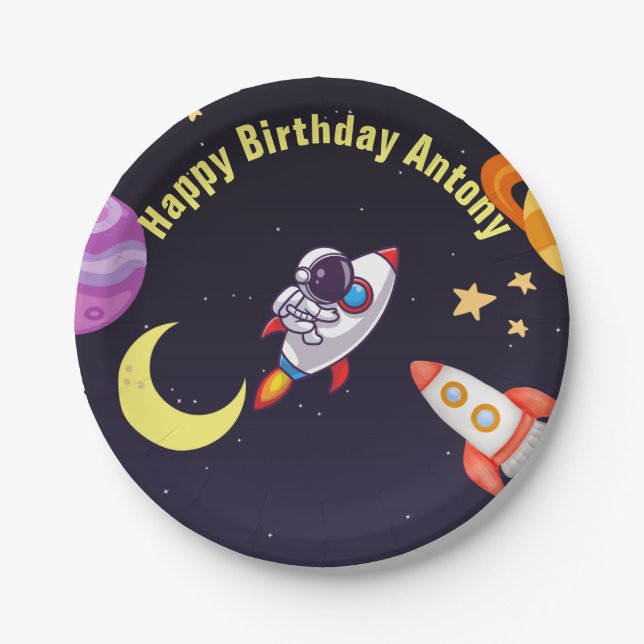 Outerspace Planets Blue Paper Plate (Front)