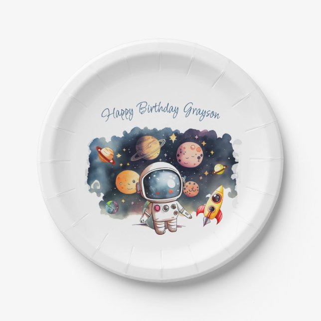 Outerspace Planets Boy Birthday Paper Plate (Front)