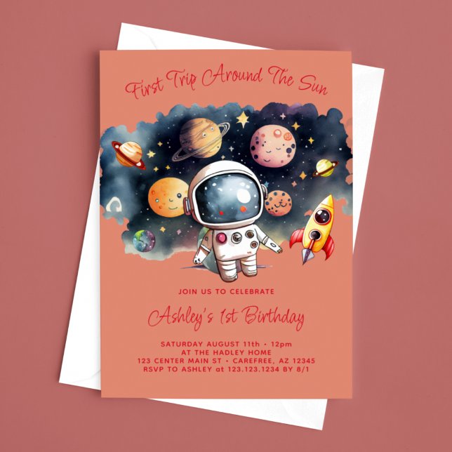 Outerspace Planets Girl 1st Birthday Invitation (Creator Uploaded)