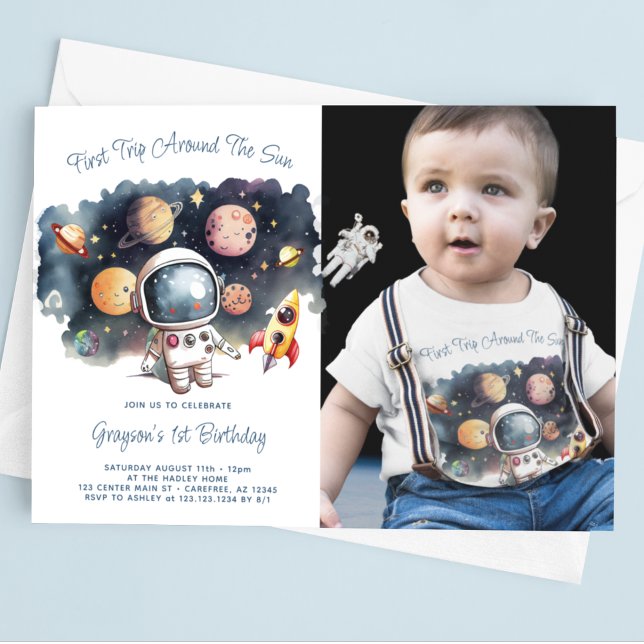 Outerspace Planets Photo 1st Birthday Invitation (Creator Uploaded)