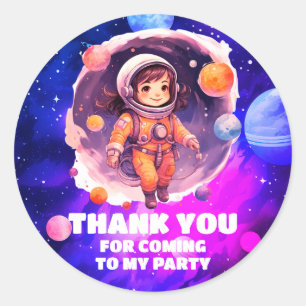 Outerspace Planets Pink Girl Birthday Thank You Classic Round Sticker