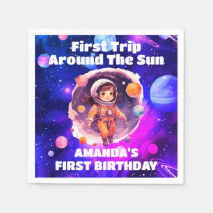 Outerspace Planets Pink Girl First Birthday Napkin