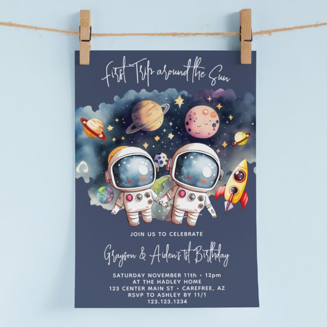 Outerspace Planets Twin Boys 1st Birthday Invitation (Creator Uploaded)