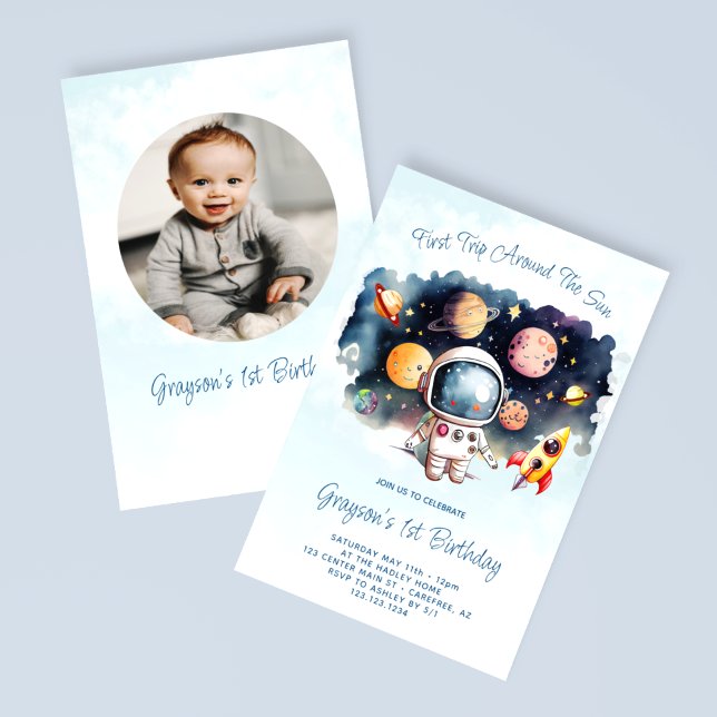 Outerspace Rocket Kids Photo Birthday Invitation (Creator Uploaded)