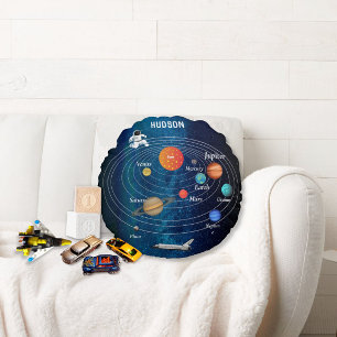 Outerspace Solar System Astronaut Spaceship Pluto Round Cushion