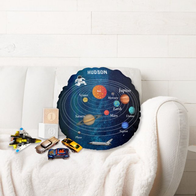 Outerspace Solar System Astronaut Spaceship Pluto Round Cushion (Creator Uploaded)