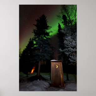 Outhouse under the Winter Aurora Poster