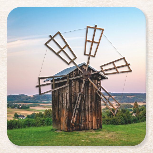 Outhouse Windmill Square Paper Coaster (Front)