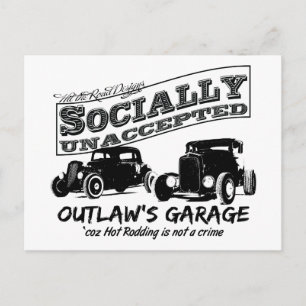 Outlaw's Garage. Socially unaccepted Hot Rods Postcard
