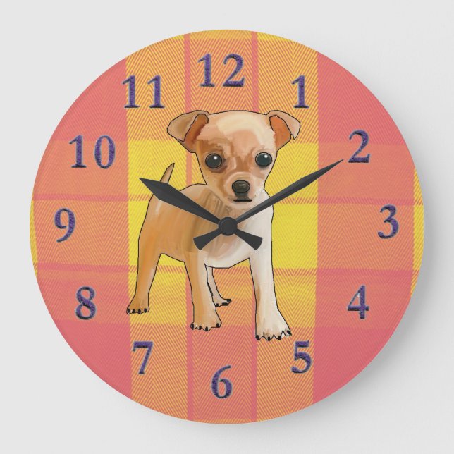 Outline and digital painting of a Chihuahua pup Large Clock (Front)