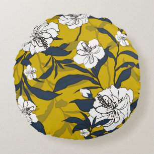 Outline blooming flower Vintage illustration. Seam Round Cushion
