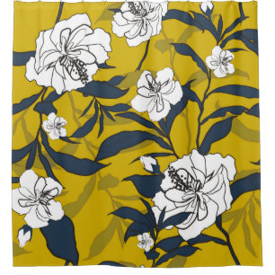 Outline blooming flower Vintage illustration. Seam Shower Curtain