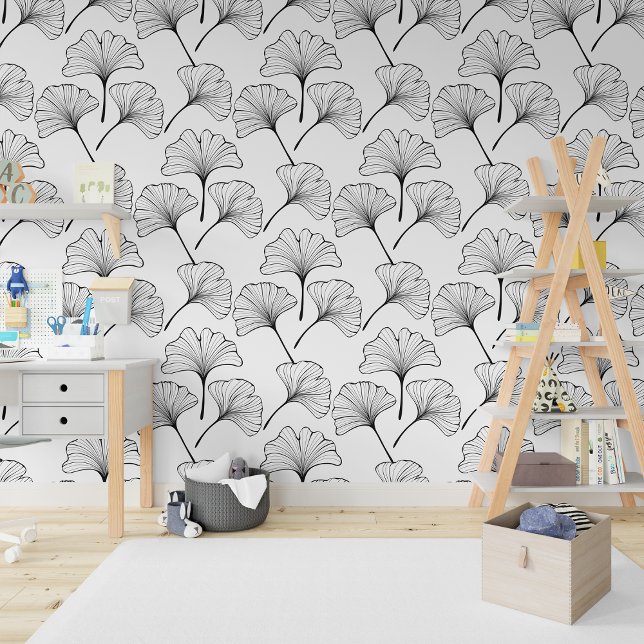 Outline Boho Ginkgo Biloba Leaves  Wallpaper (Outline Boho Ginkgo Biloba Leaves Wallpaper)