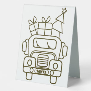 Outline Christmas truck Santa car front view