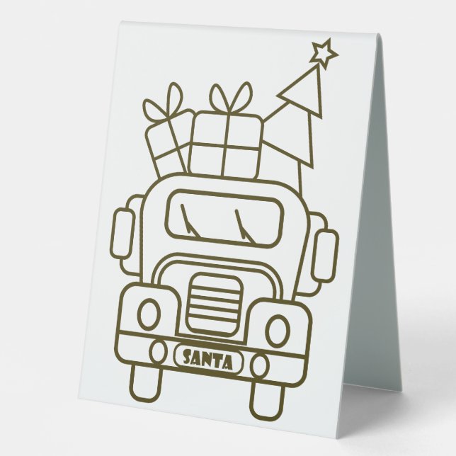 Outline Christmas truck Santa car front view (Front)