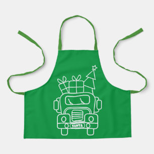 Outline Christmas truck Santa car front view Apron