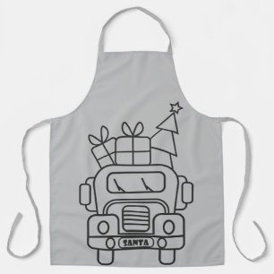 Outline Christmas truck Santa car front view Apron