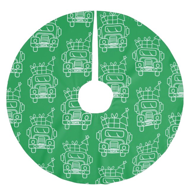 Outline Christmas truck Santa car front view Brushed Polyester Tree Skirt (Front)