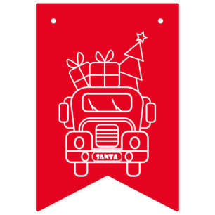 Outline Christmas truck Santa car front view Bunting