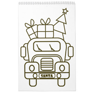 Outline Christmas truck Santa car front view Calendar