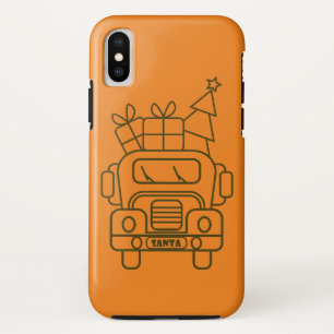 Outline Christmas truck Santa car front view iPhone X Case