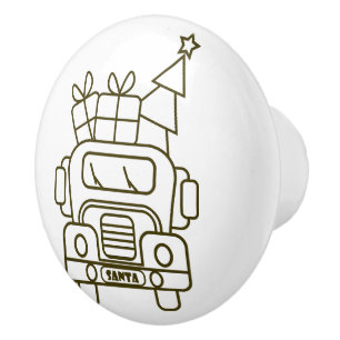 Outline Christmas truck Santa car front view Ceramic Knob