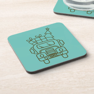 Outline Christmas truck Santa car front view Coaster