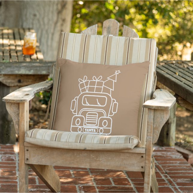 Outline Christmas truck Santa car front view Cushion (Chair)