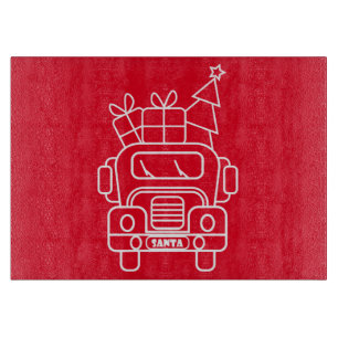 Outline Christmas truck Santa car front view Cutting Board