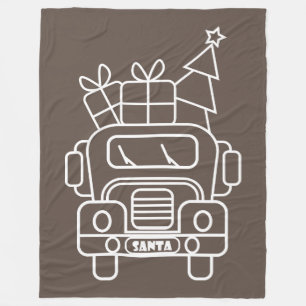 Outline Christmas truck Santa car front view Fleece Blanket