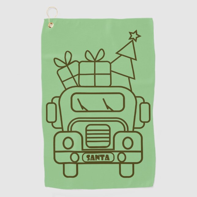 Outline Christmas truck Santa car front view Golf Towel (Front)