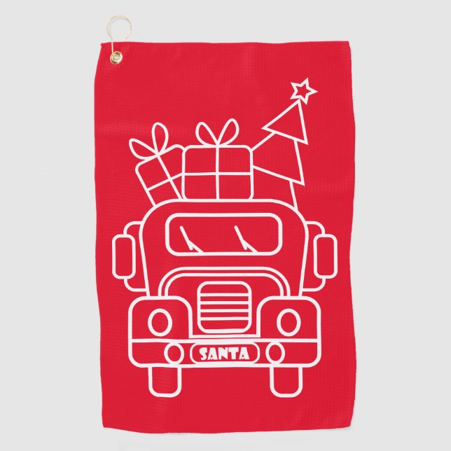 Outline Christmas truck Santa car front view Golf Towel (Front)