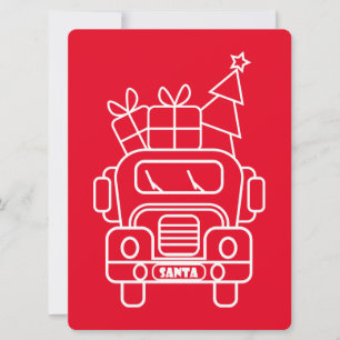 Outline Christmas truck Santa car front view Holiday Card