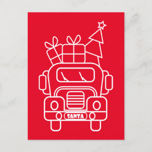 Outline Christmas truck Santa car front view Holiday Postcard