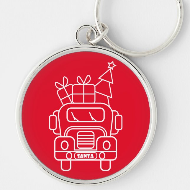 Outline Christmas truck Santa car front view Key Ring (Front)