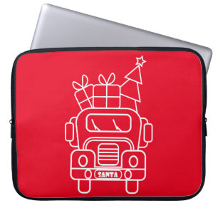 Outline Christmas truck Santa car front view Laptop Sleeve