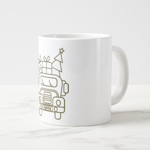 Outline Christmas truck Santa car front view Large Coffee Mug