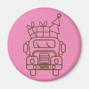Outline Christmas truck Santa car front view Magnet